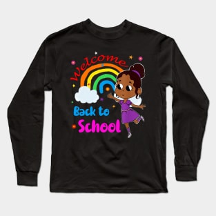 Little Melanin Princess Welcome Back To School Rainbow Girl Long Sleeve T-Shirt